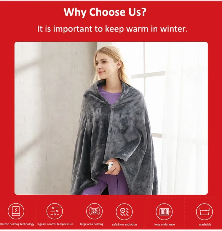 Heating Shawl Electric Blanket, Portable, Flannel - detail 10