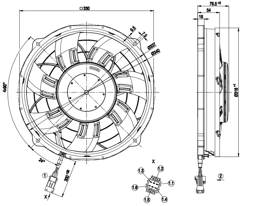 Rail Transit Fan, W3G300-BV25-23, 26V, 380, 14.6A - detail 20