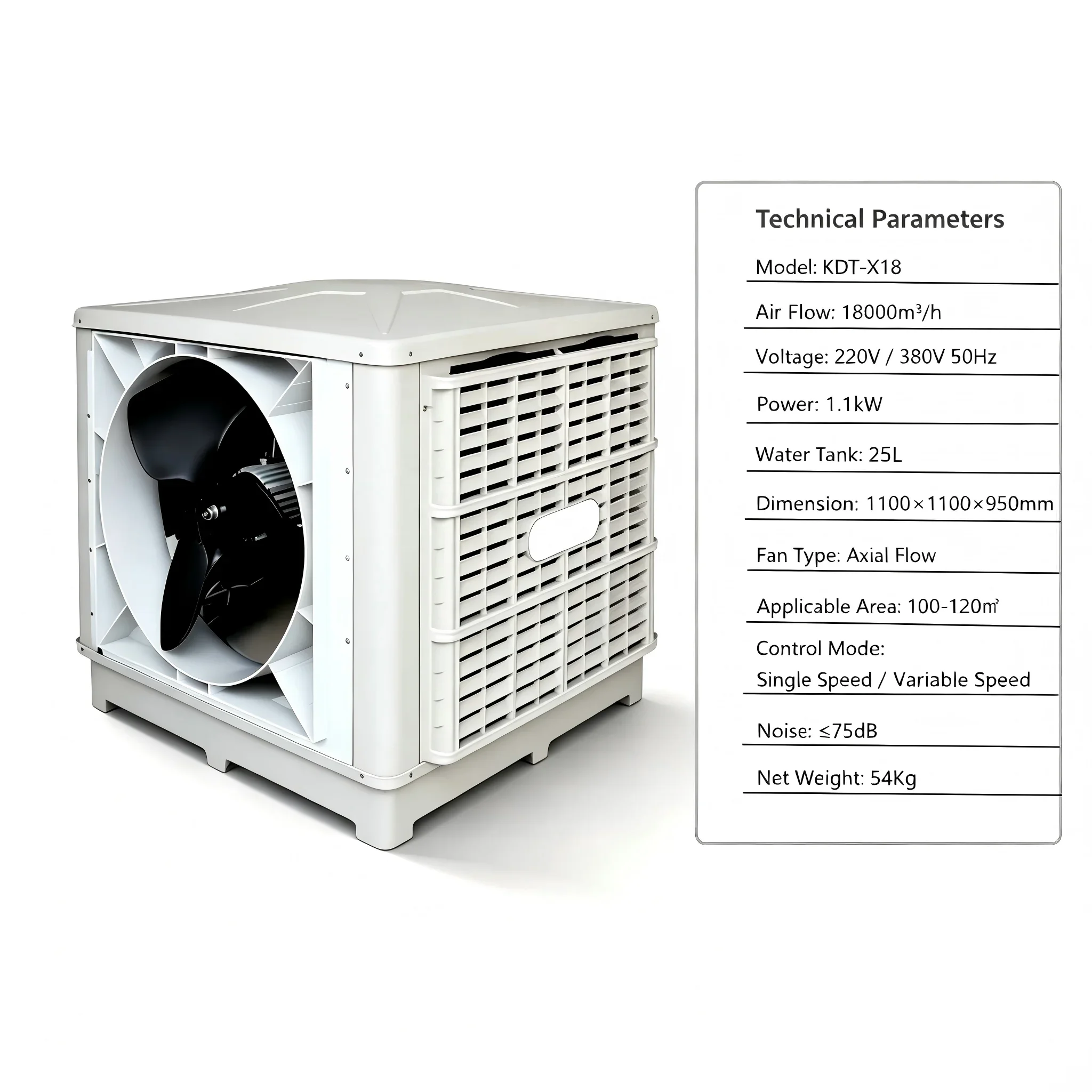 Evaporative Air Cooler, 18000CMH, KDT-X18, 220V/380V - detail 2