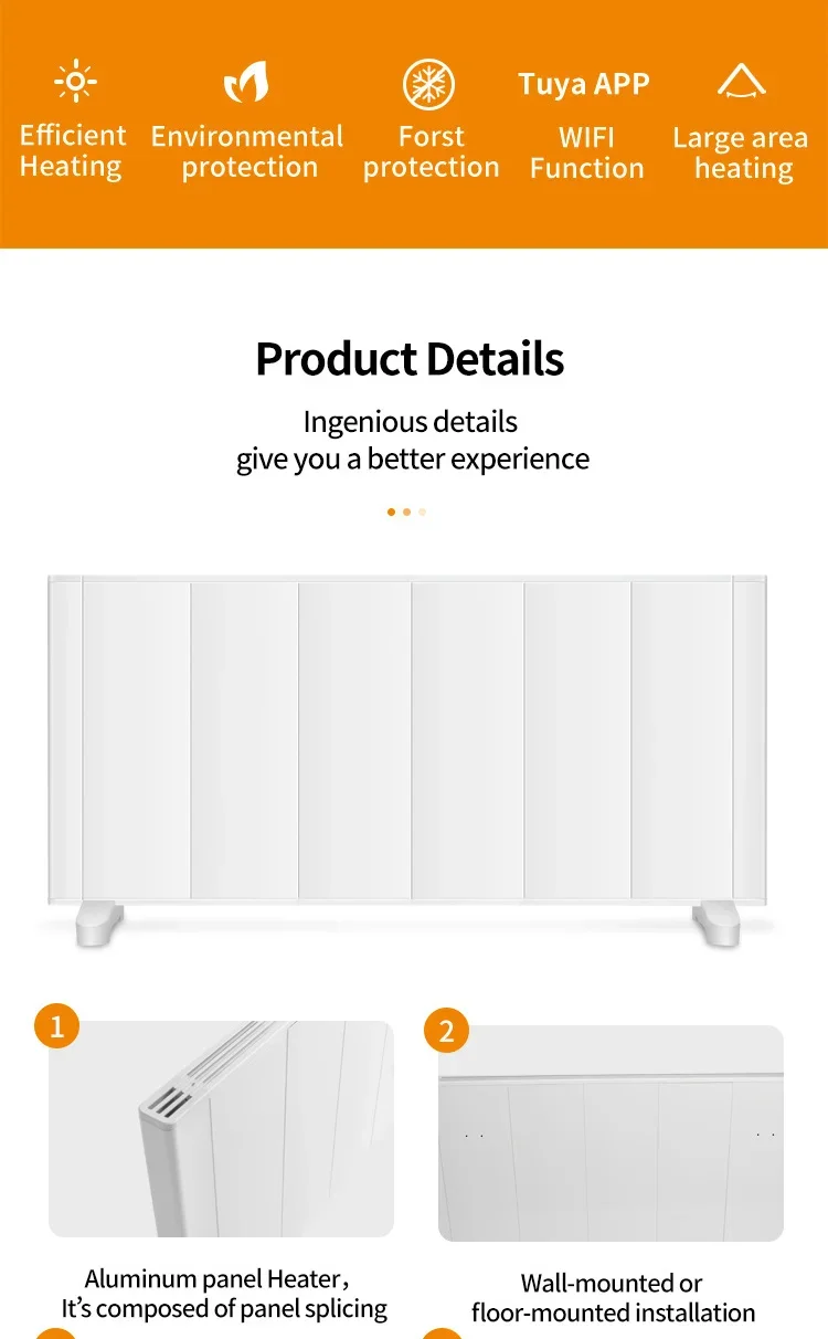 Freestanding Electric Convector Panel, Aluminum, 220V-240V - detail 4