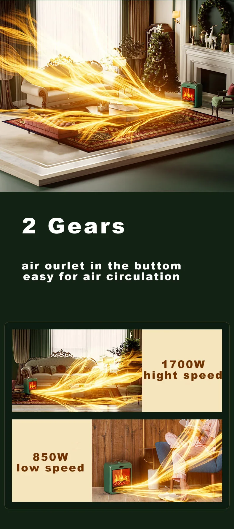 Electric Fireplace, Portable, 3D, 1700W - detail 20