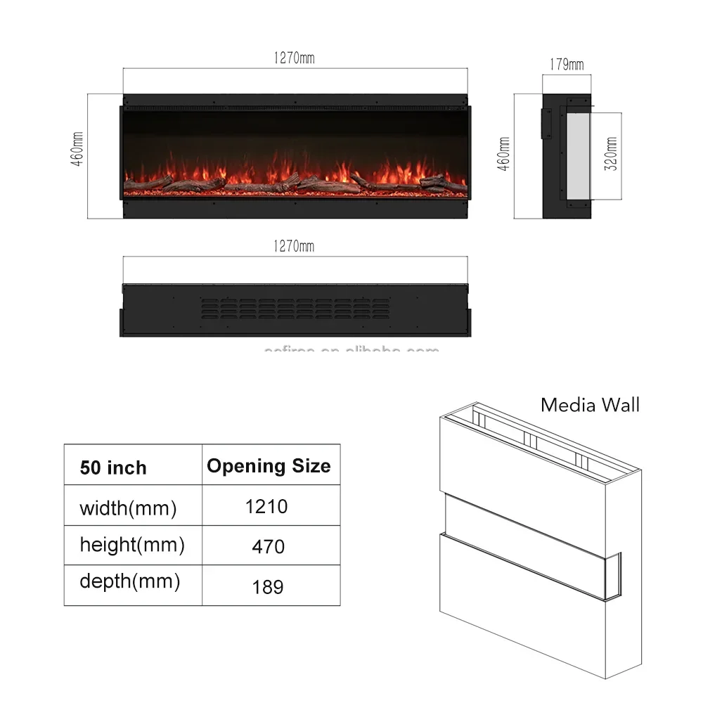 Electric Fireplace, 3D, Wall, 1-9H - detail 18