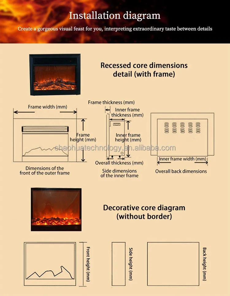 Electric Fireplace, LED, 500-1500W, Glass - detail 18