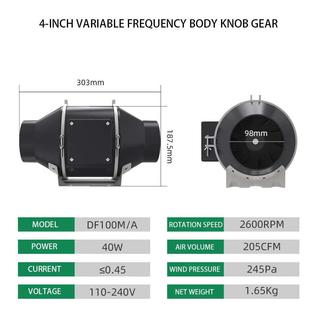 Diagonal Flow Duct Fan, HVAC, 110V-240V, 25W, 50W - detail 12