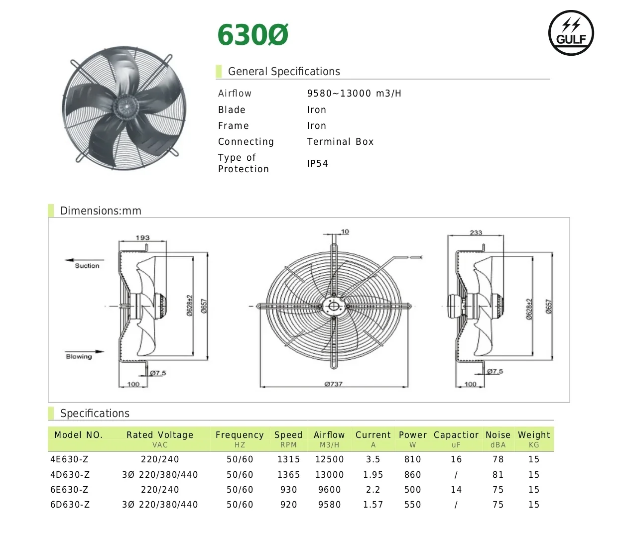 External Axial Fan, 630mm, 220V, Iron - detail 6