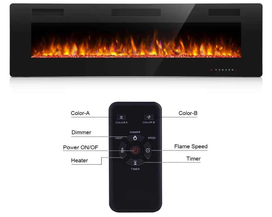 Electric Fireplace, 60-Inch, Wall, 750/1500W - detail 4