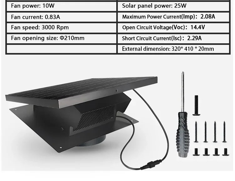Ventilation Attic Exhaust Fan, Solar, Roof, 25W, 12V - detail 20