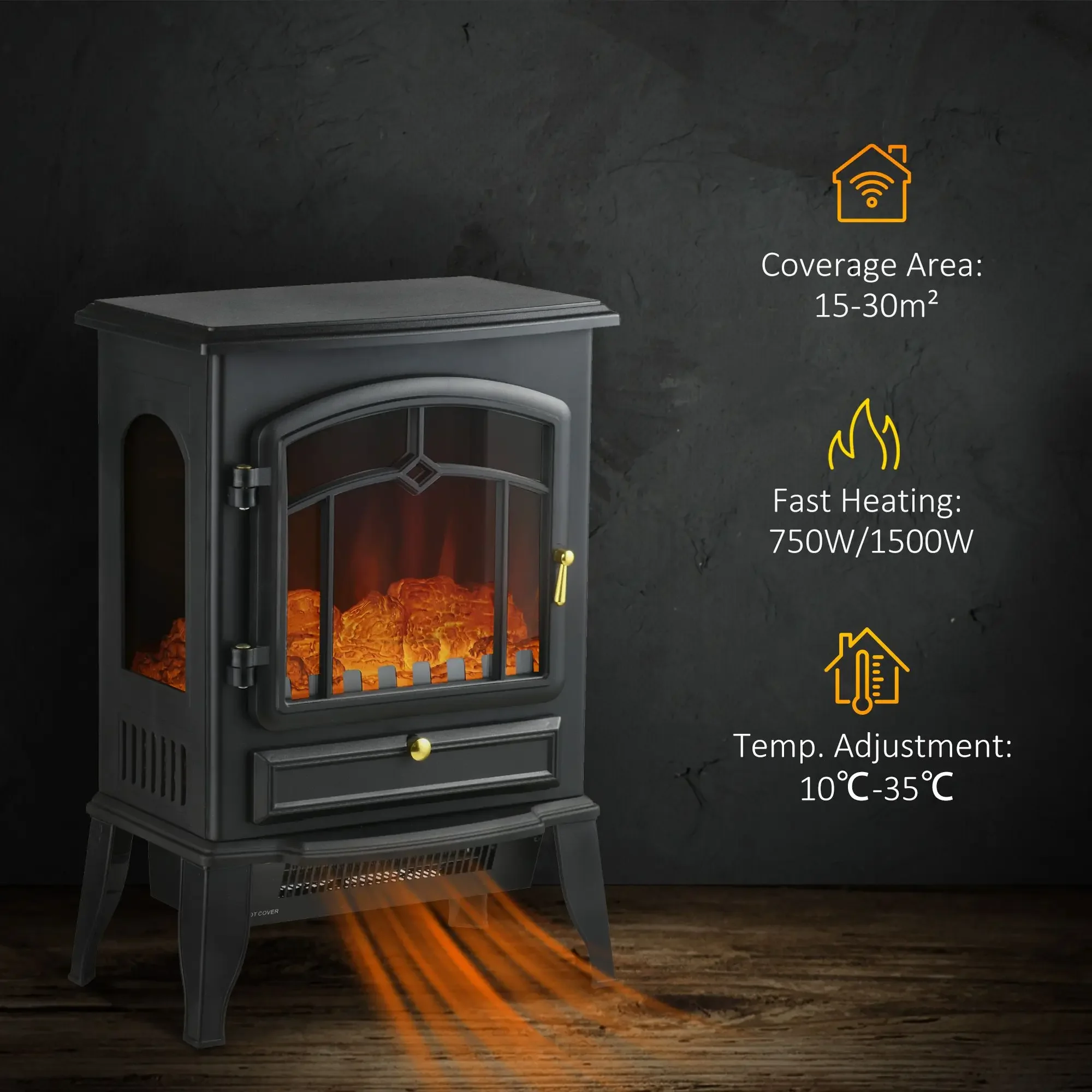 Electric Fireplace, 750W/1500W, 3-Sided, LED - detail 12
