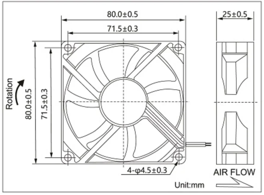 Axial Flow Fan, 80X80X25, 5V/12V/24V, Brushless, 8025 - detail 10