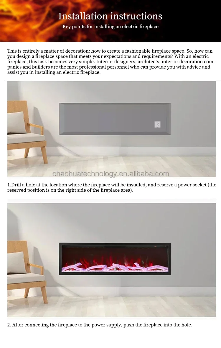 Electric Fireplace, LED, 500-1500W, Glass - detail 20