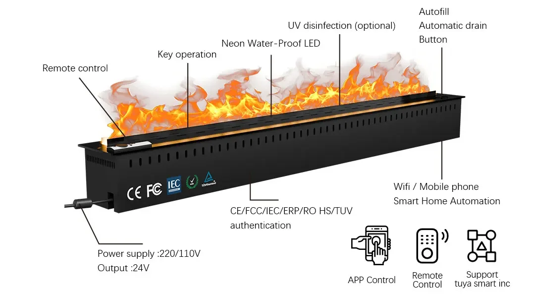 Electric Fireplace, 3D, 1000W, Metal - detail 4