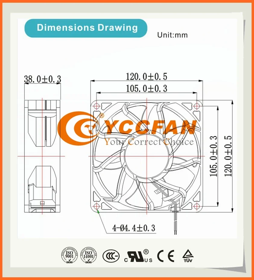 Fan, 110V, 220V, 120x120x38mm - detail 2