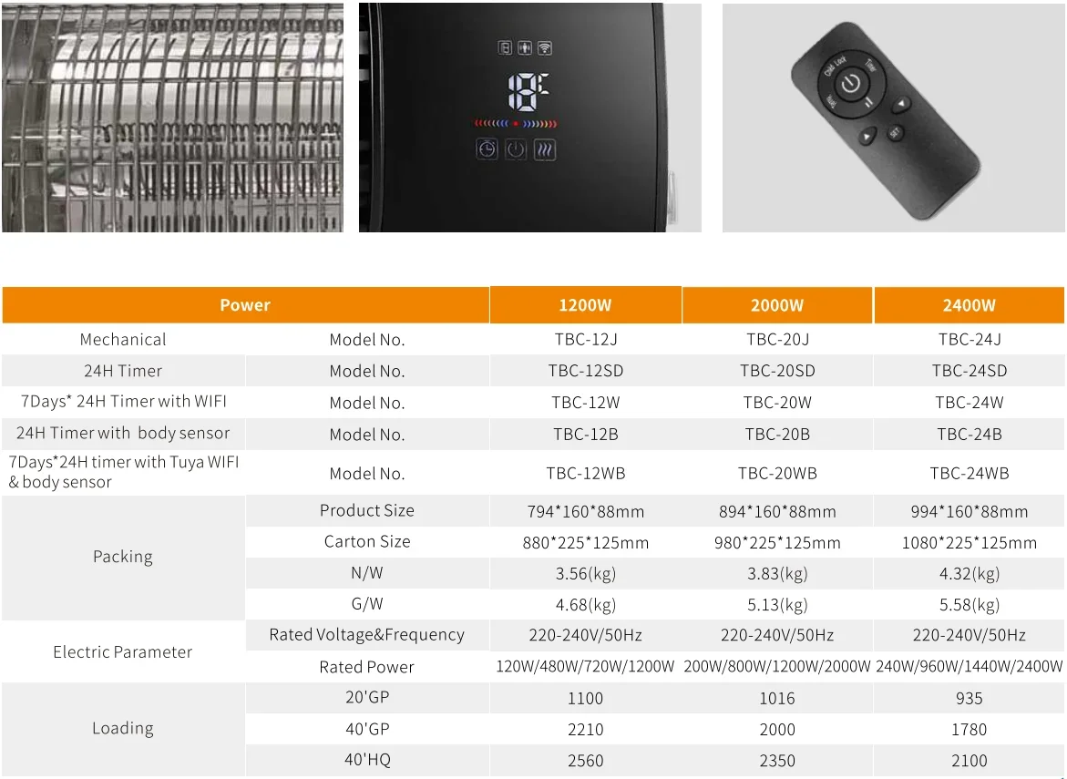 Patio Heater, 1200W/2000W/2400W, IP65 - detail 6
