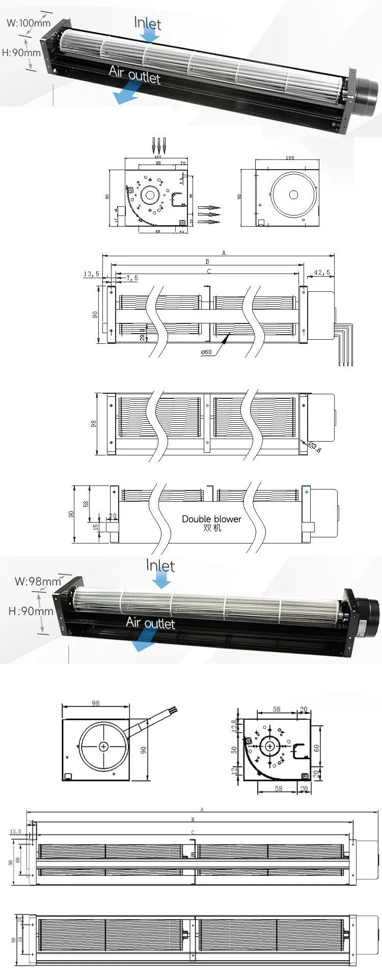 Cross Flow Fan, 60mm, Aluminum, Brushless, Tangential - detail 24