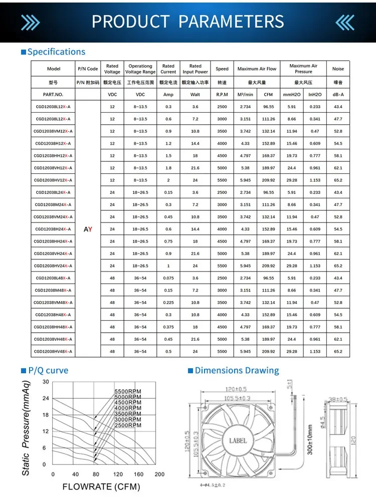 Ball Metal Axial Fan, 12038, 120mm, 38mm, 110V - detail 4
