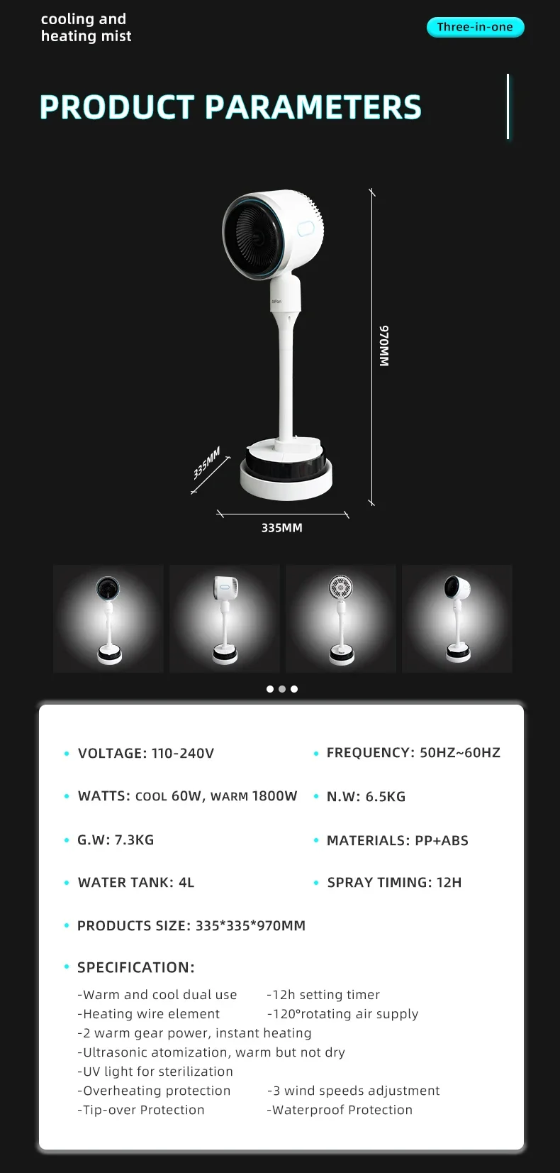 Water Mist Fan, Plastic, LED - detail 16