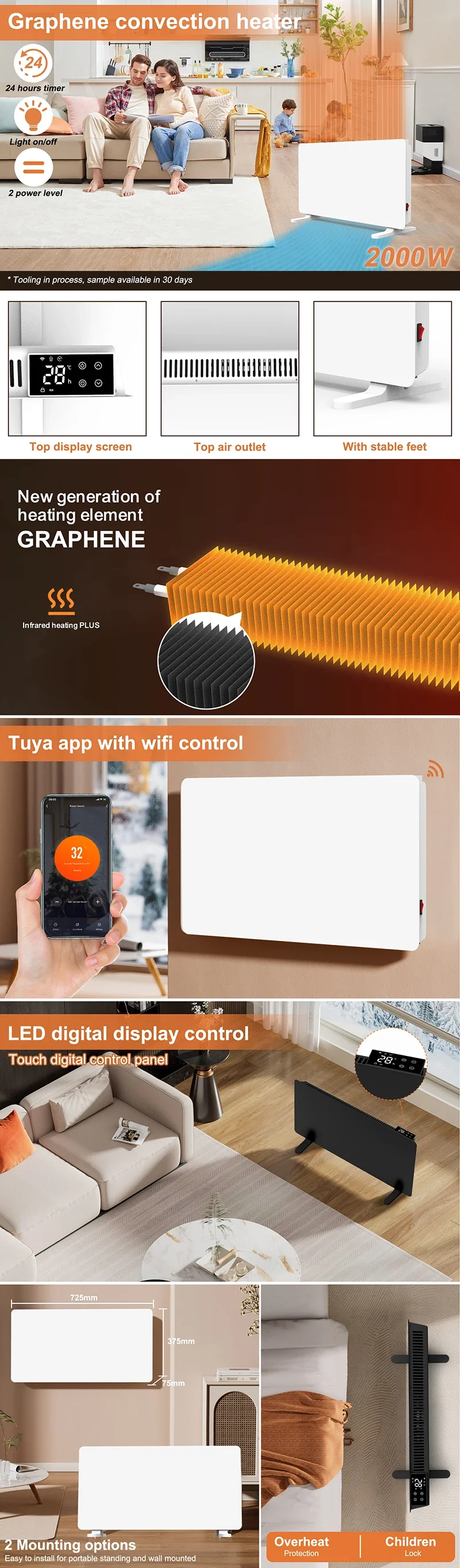 Sale Convection Heater, LED, 120V, Electric - detail 2
