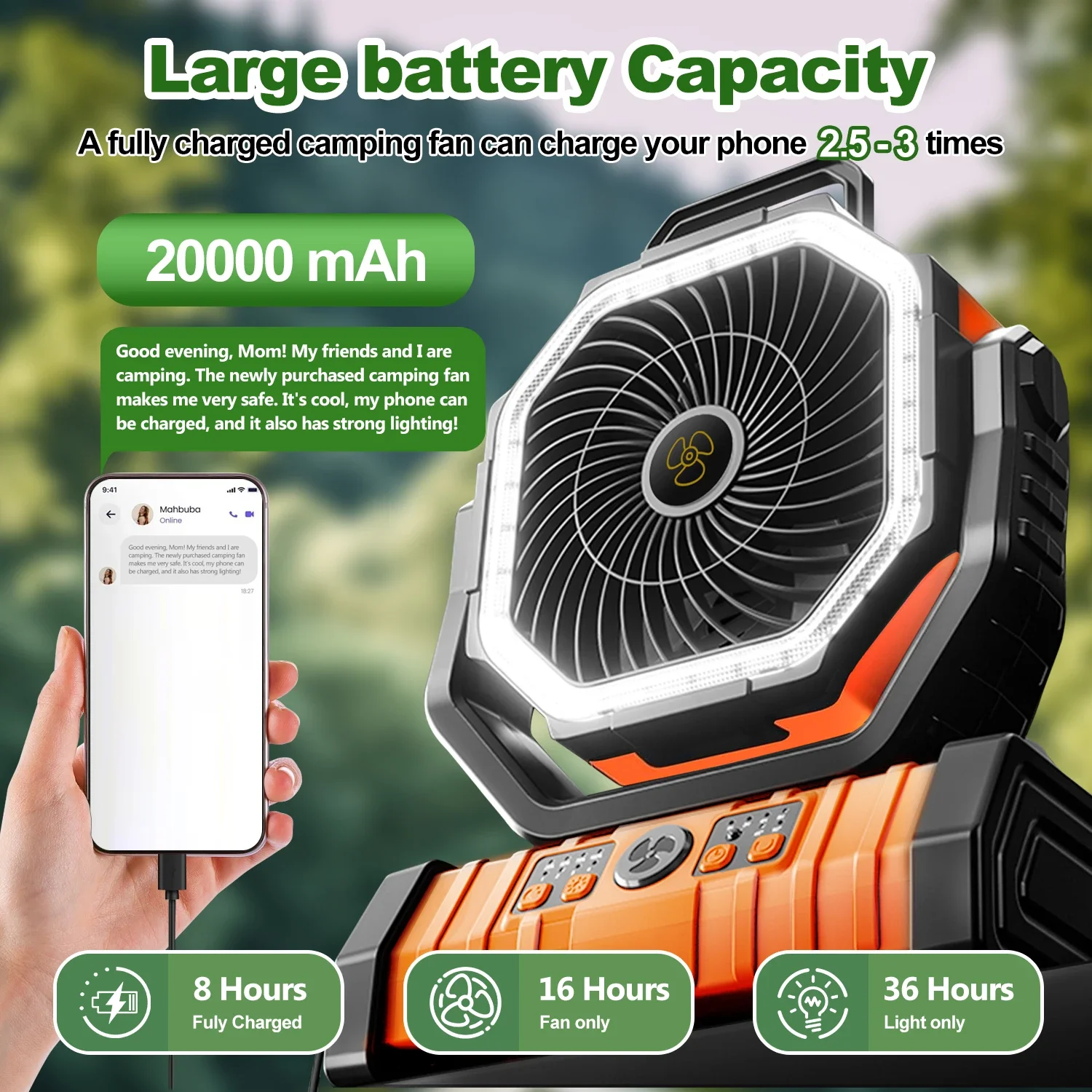 Ventilador Camping Fan, F6, 20000mAh, Portable, LED - detail 4