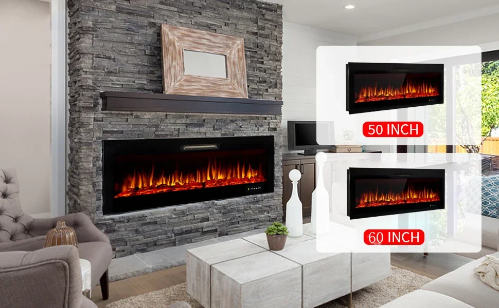Electric Fireplace, Wall, 750~1500W, Steel+Glass - detail 8