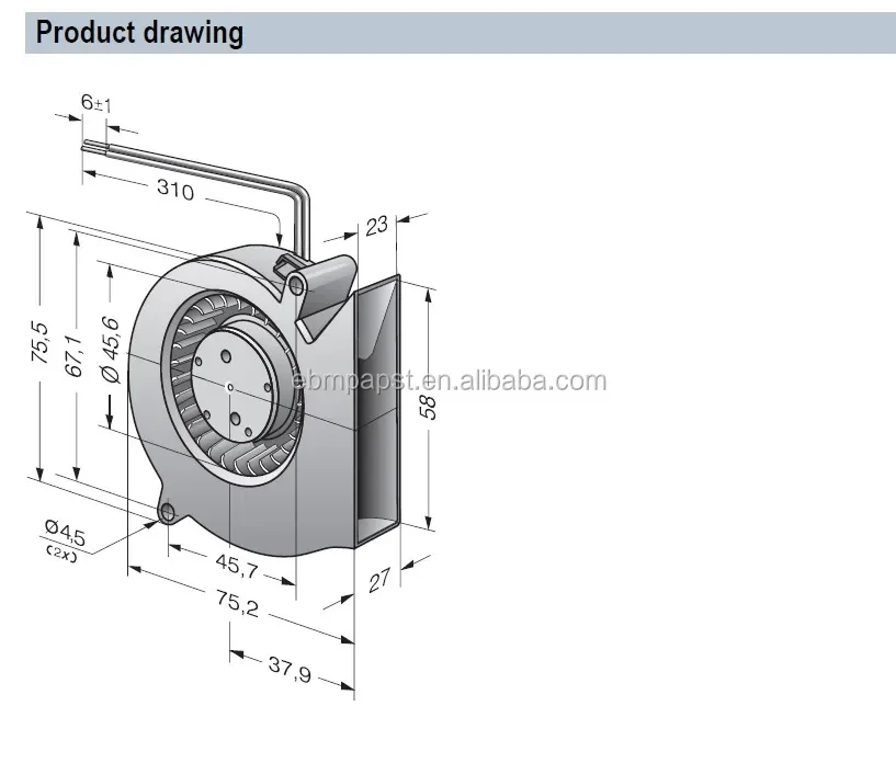 Centrifugal Compact Fan, RL48-19/14, 24V, 5W, 4400RPM - detail 8