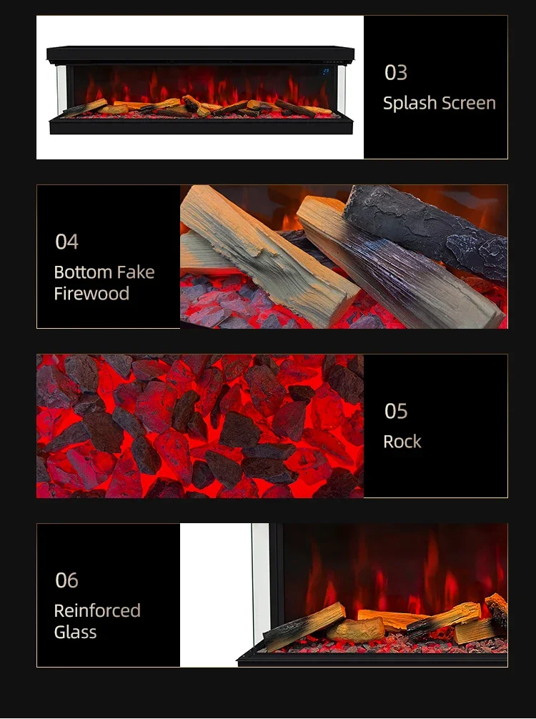 Electric Fireplace, YIKA, 900W, Log set+glass panel - detail 22