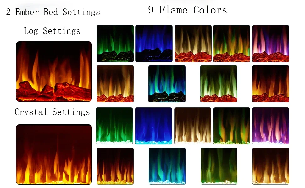 Electric Fireplace, Wall, 750~1500W, Steel+Glass - detail 24