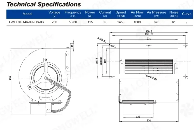 Centrifugal Blower, LONGWELL, 146mm - detail 10