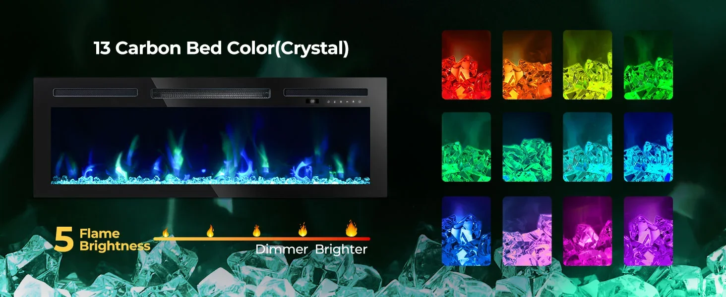 Electric Fireplace, LED, 1500 W, Metal - detail 6