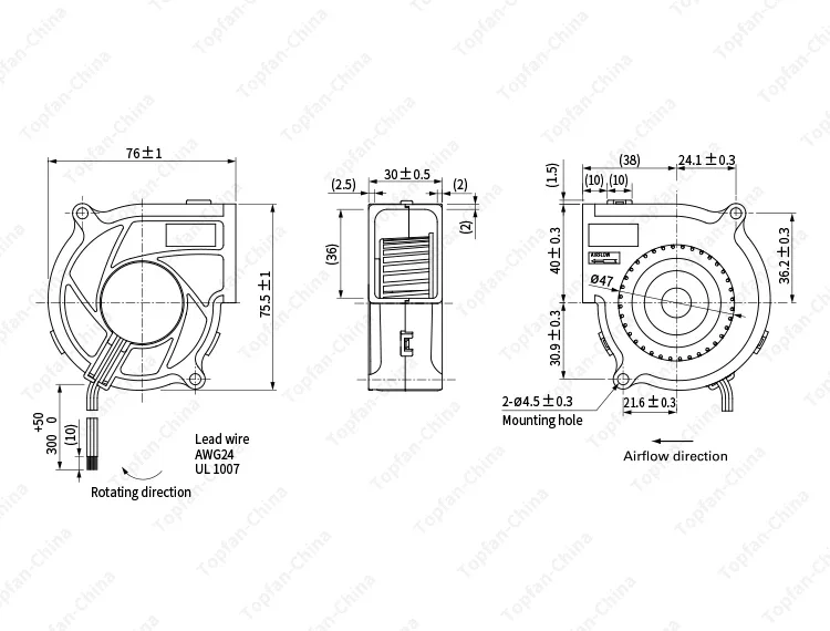 Centrifugal Fan, 7530, 75x75x30mm, 5V, 12V - detail 2