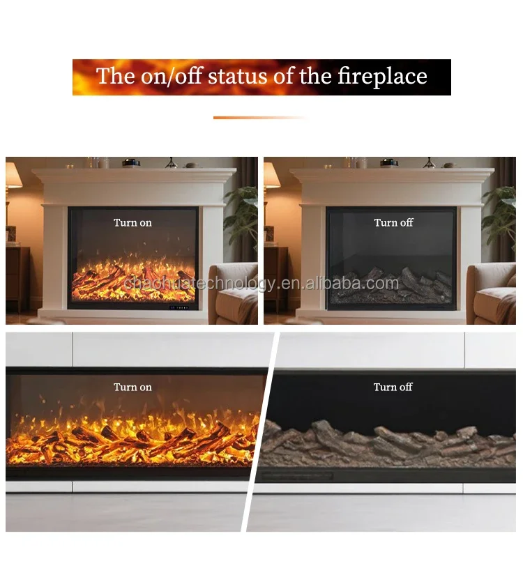 Electric Fireplace, LED, 500-1500W, Glass - detail 8