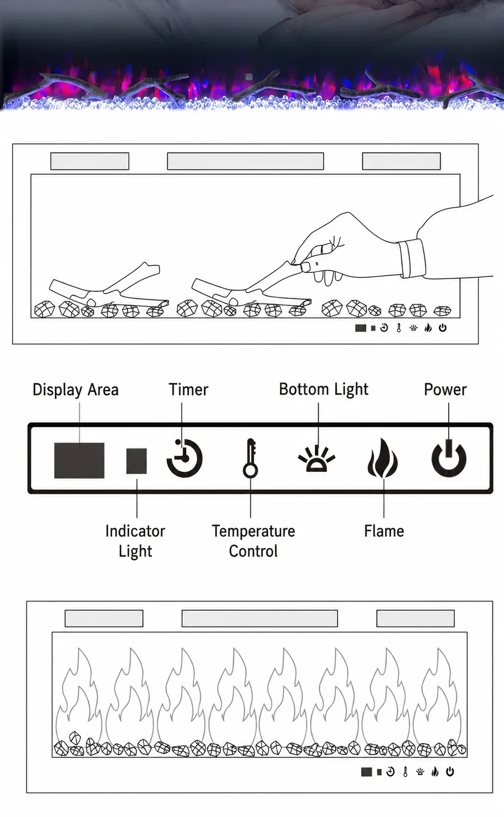 Electric Fireplace, LED, Steel - detail 16