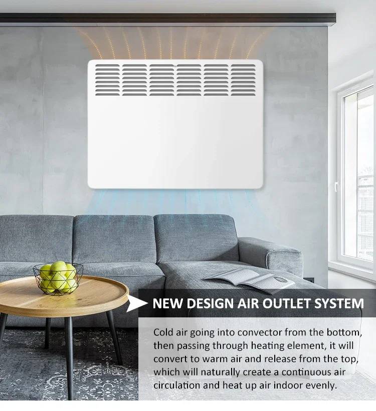Slim Electric Convector Panel, Wall, 500W, Metal - detail 6
