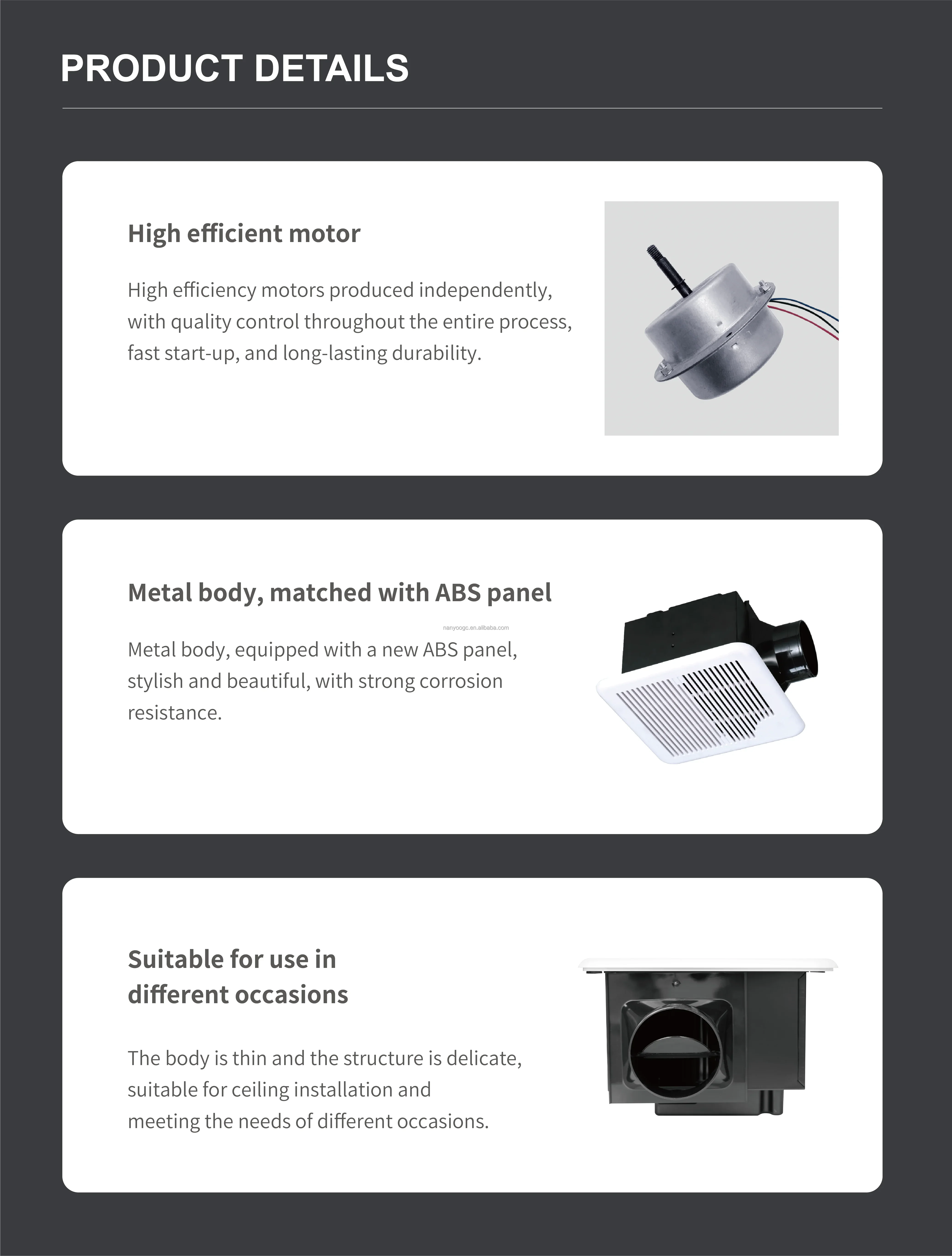 Wall-mounted Duct Fan, Axial, AC 220V~240V, Electric - detail 10
