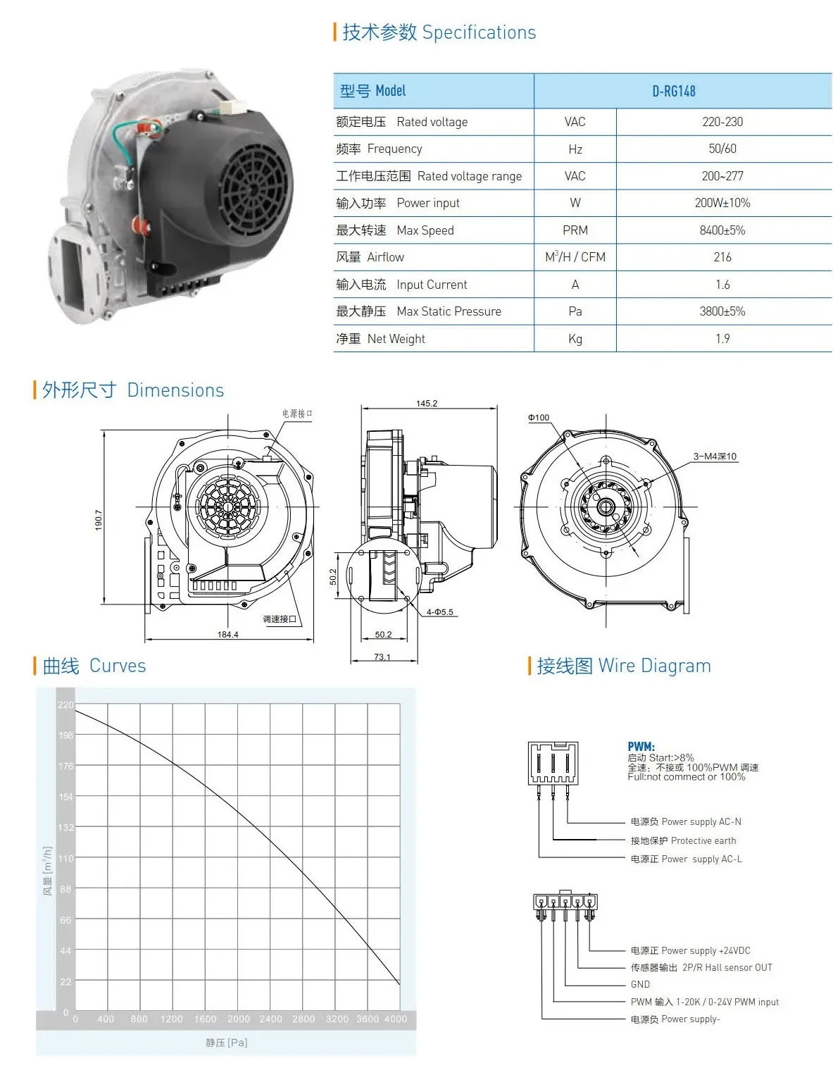 Radial Fan, 110V, 230V, D-RG148 - detail 4