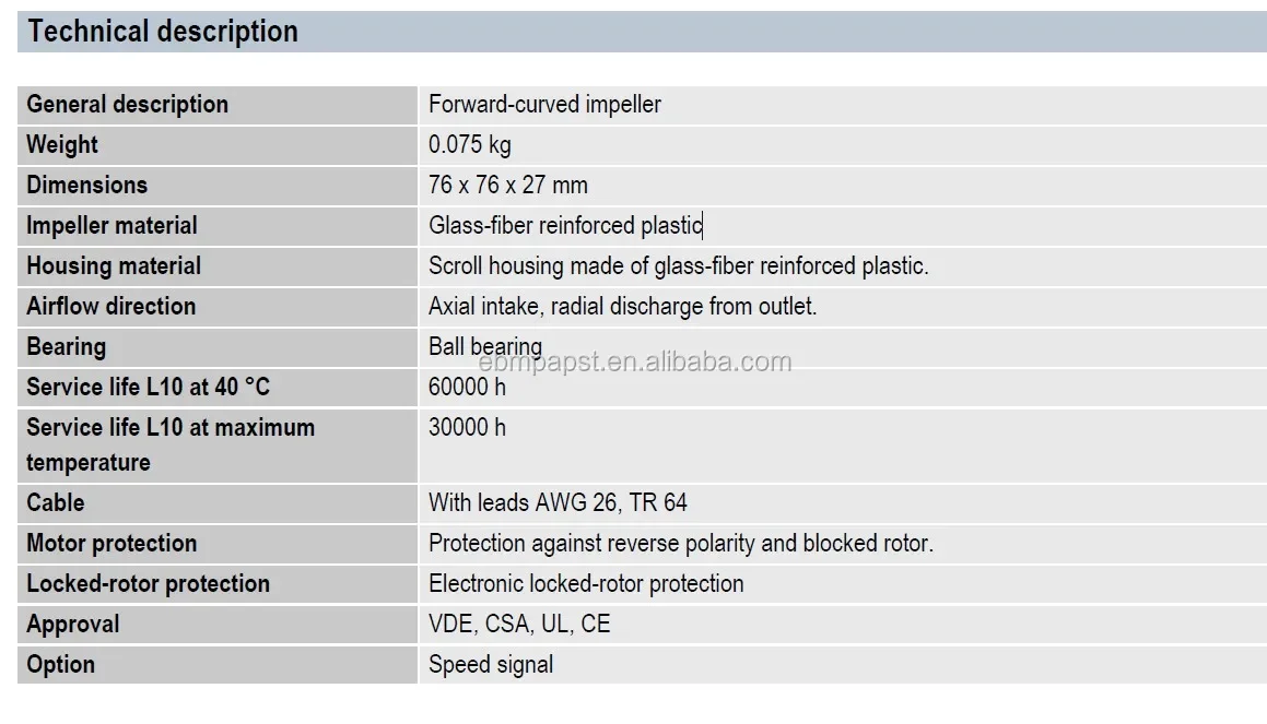 Centrifugal Compact Fan, RL48-19/14, 24V, 5W, 4400RPM - detail 6