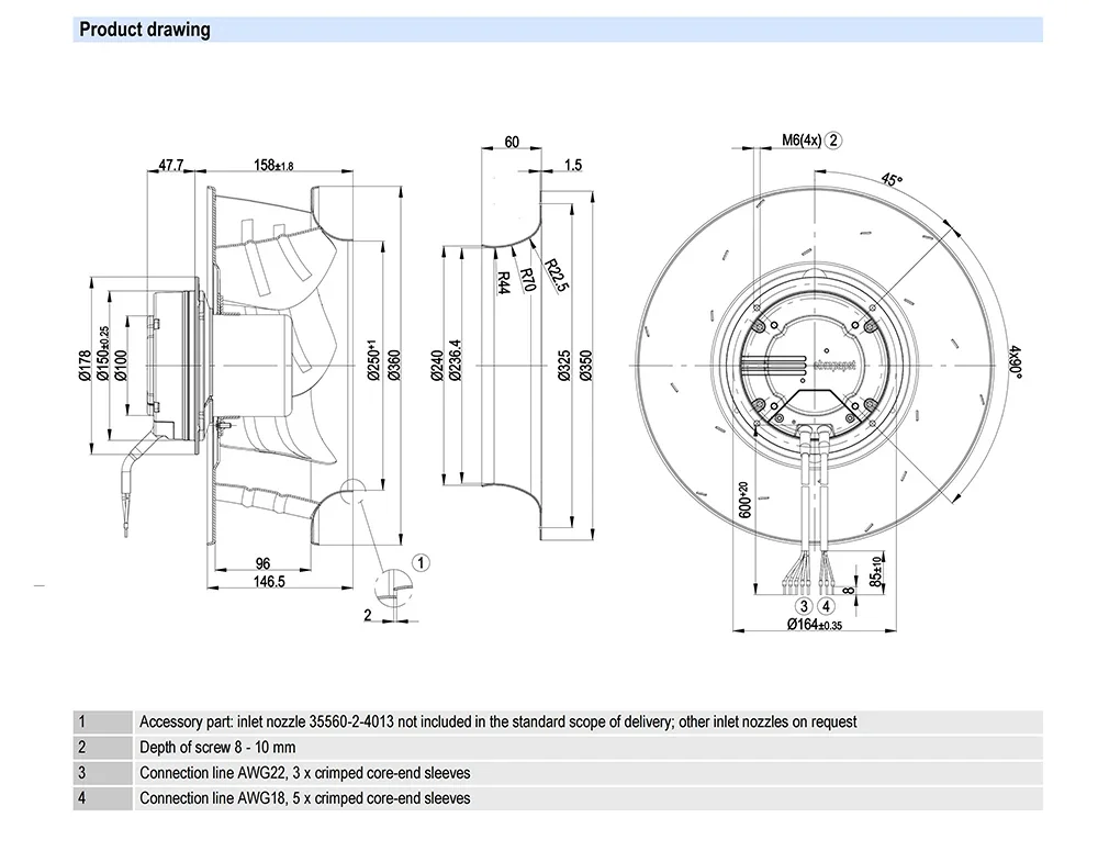 Centrifugal Fan, R3G355-AM29-71, IP54, 230V, HVAC - detail 4