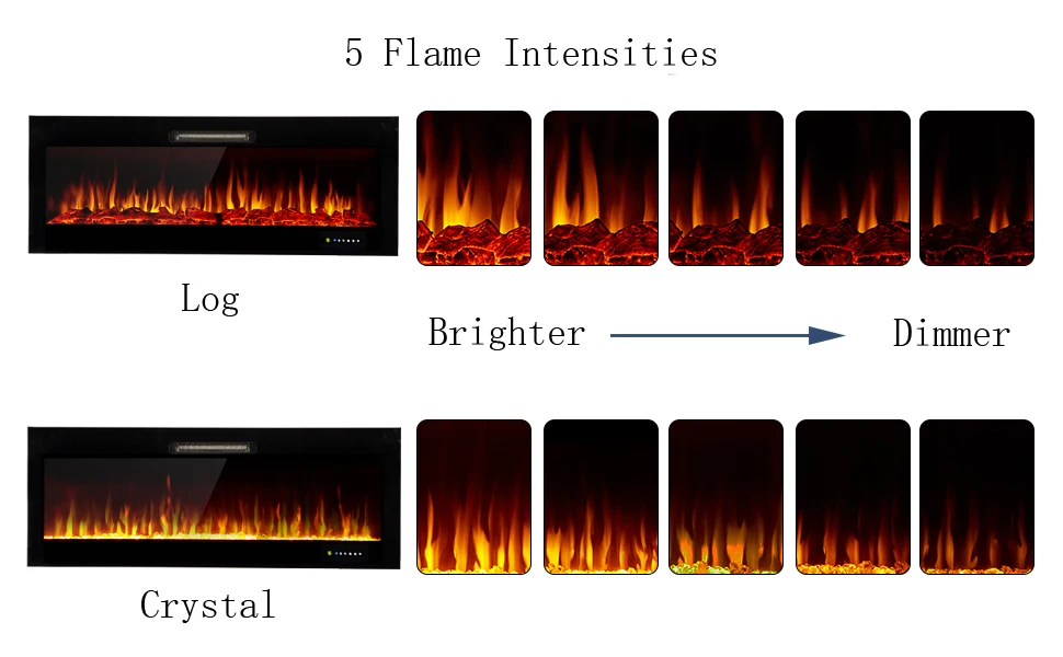 Electric Fireplace, Wall, 750~1500W, Steel+Glass - detail 22