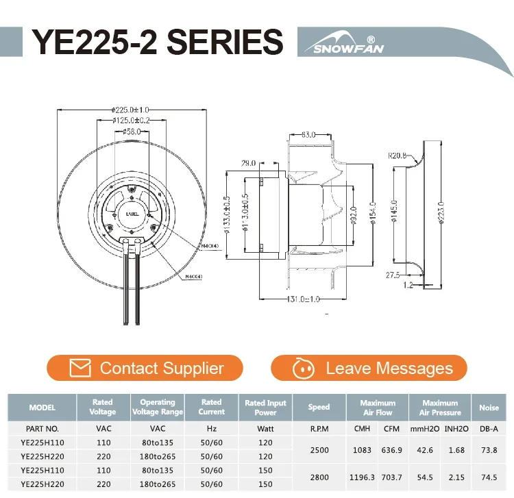 Curved Centrifugal Duct Fan, 250mm, 2800rpm - detail 32