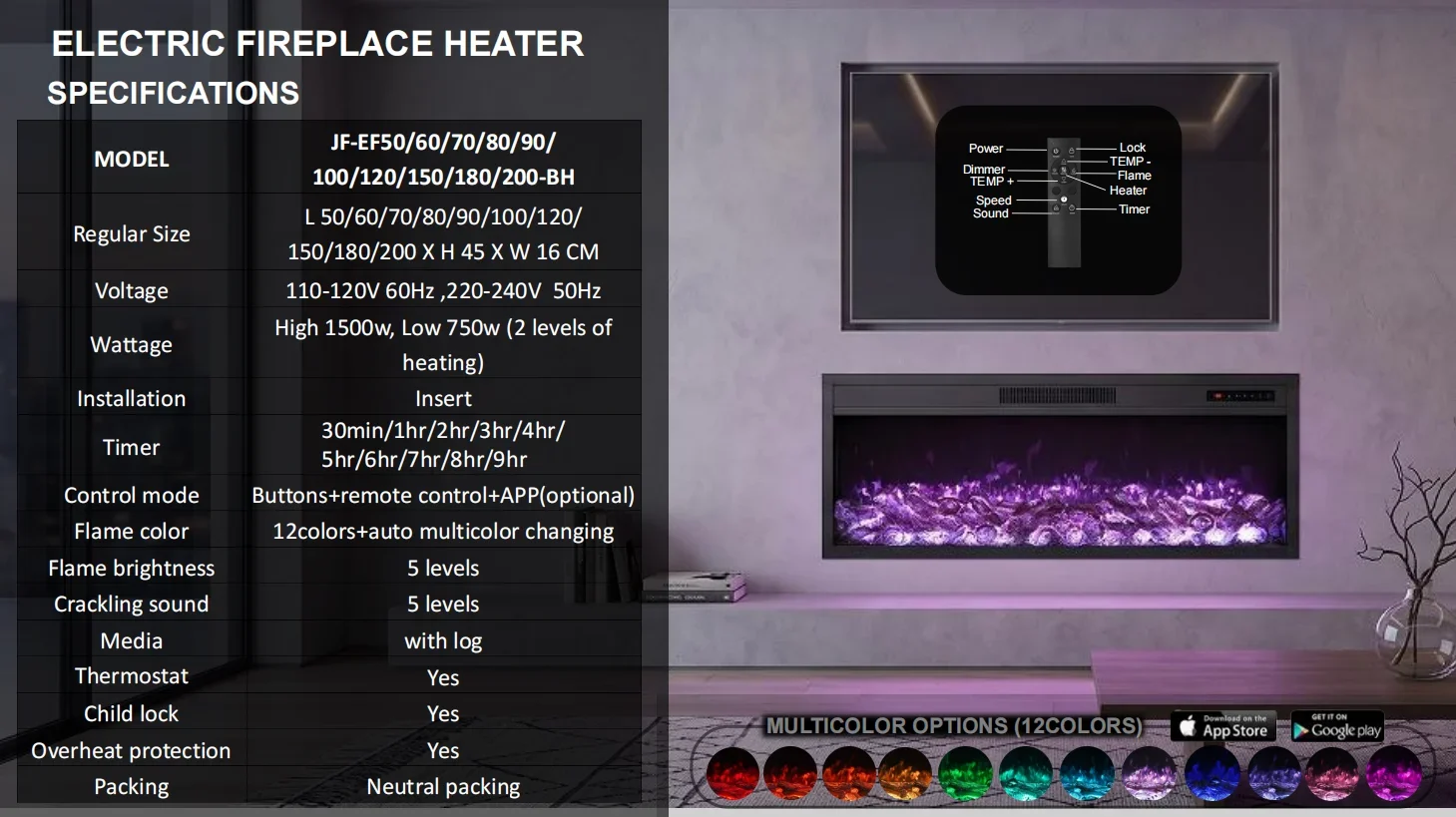 Electric Fireplace, 30inch, Wall - detail 40