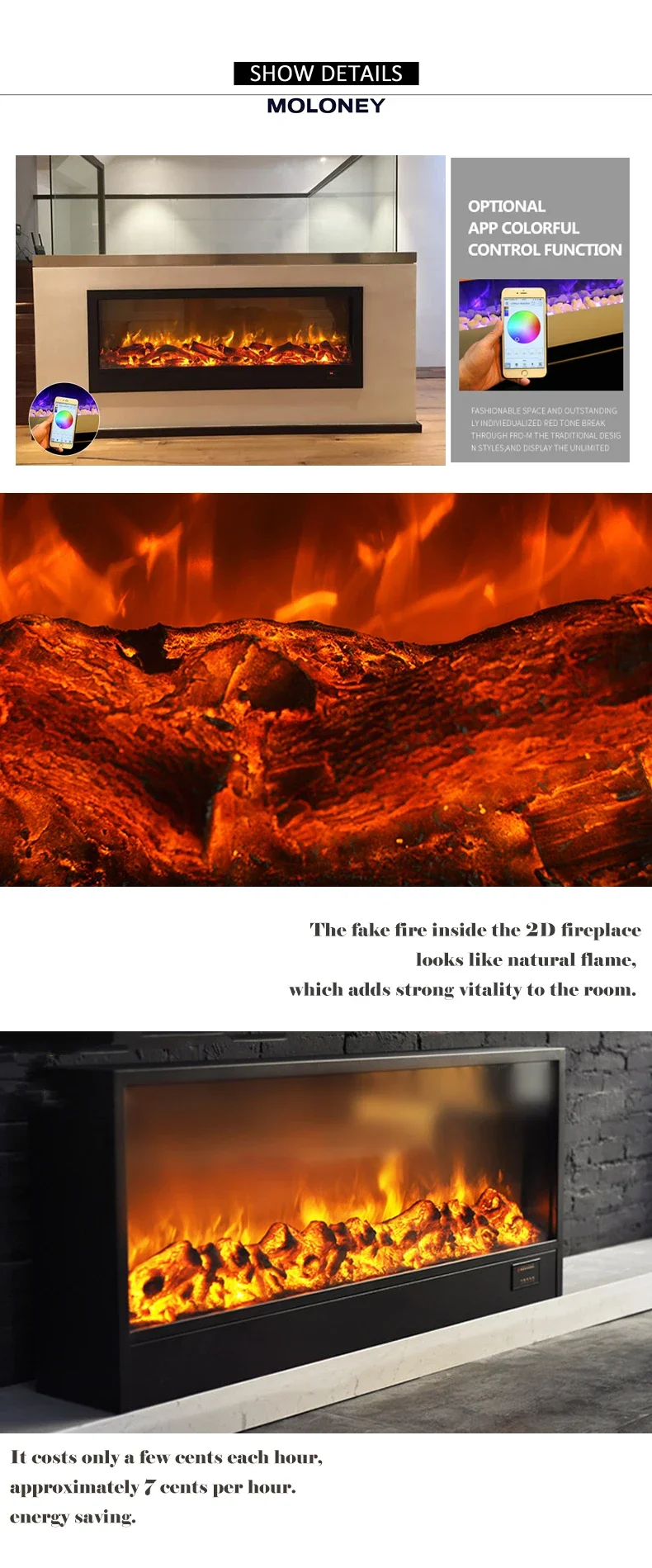 Electric Fireplace, 50inch, wall - detail 6