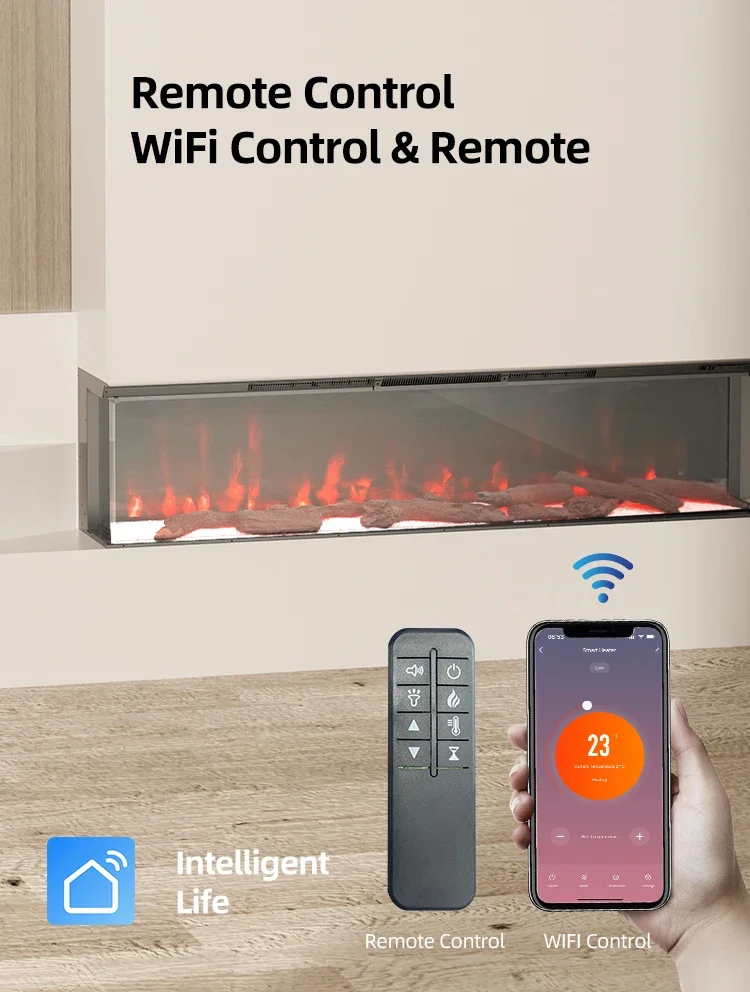 Electric Fireplace, YIKA, 900W, Log set+glass panel - detail 8