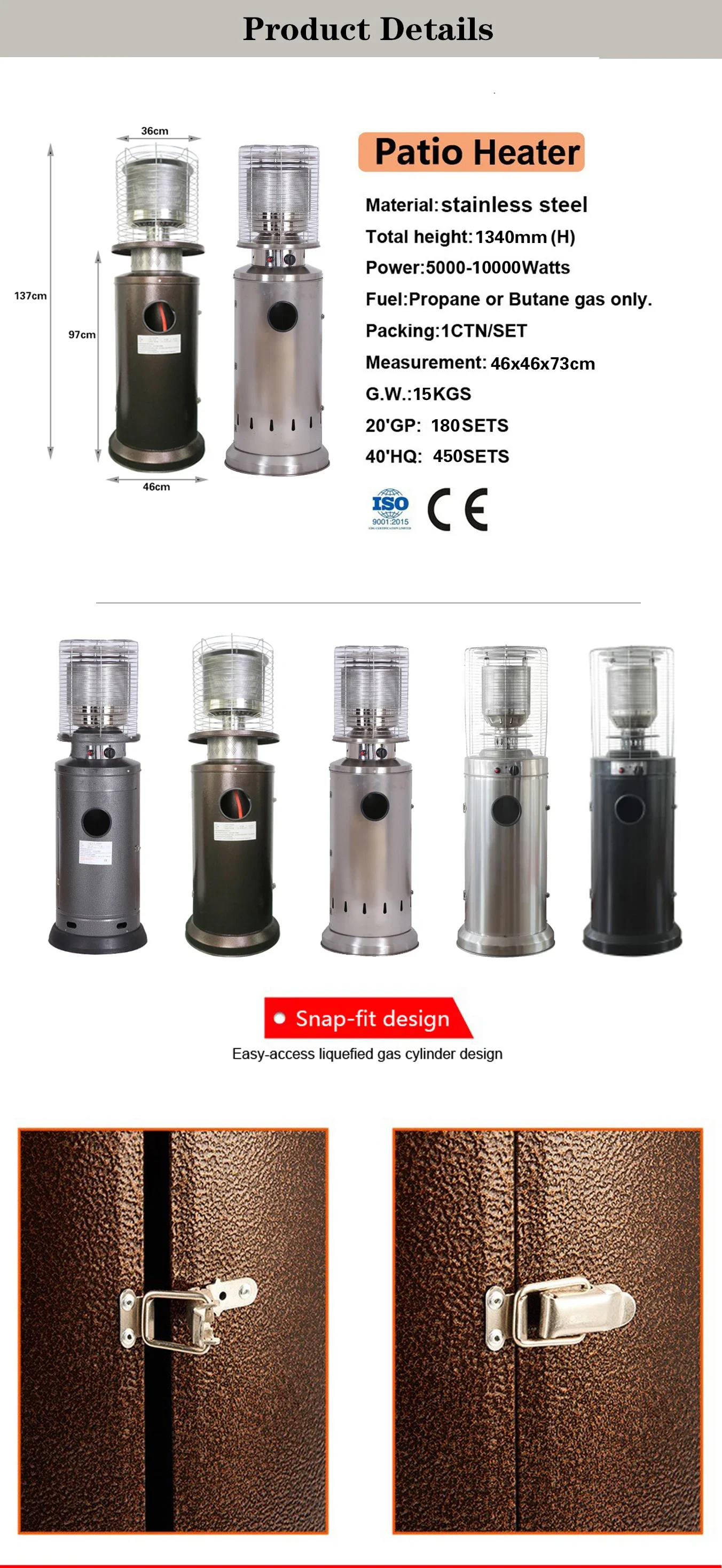 Gas Heater, LPG, 5000-10000W, Stainless steel - detail 2