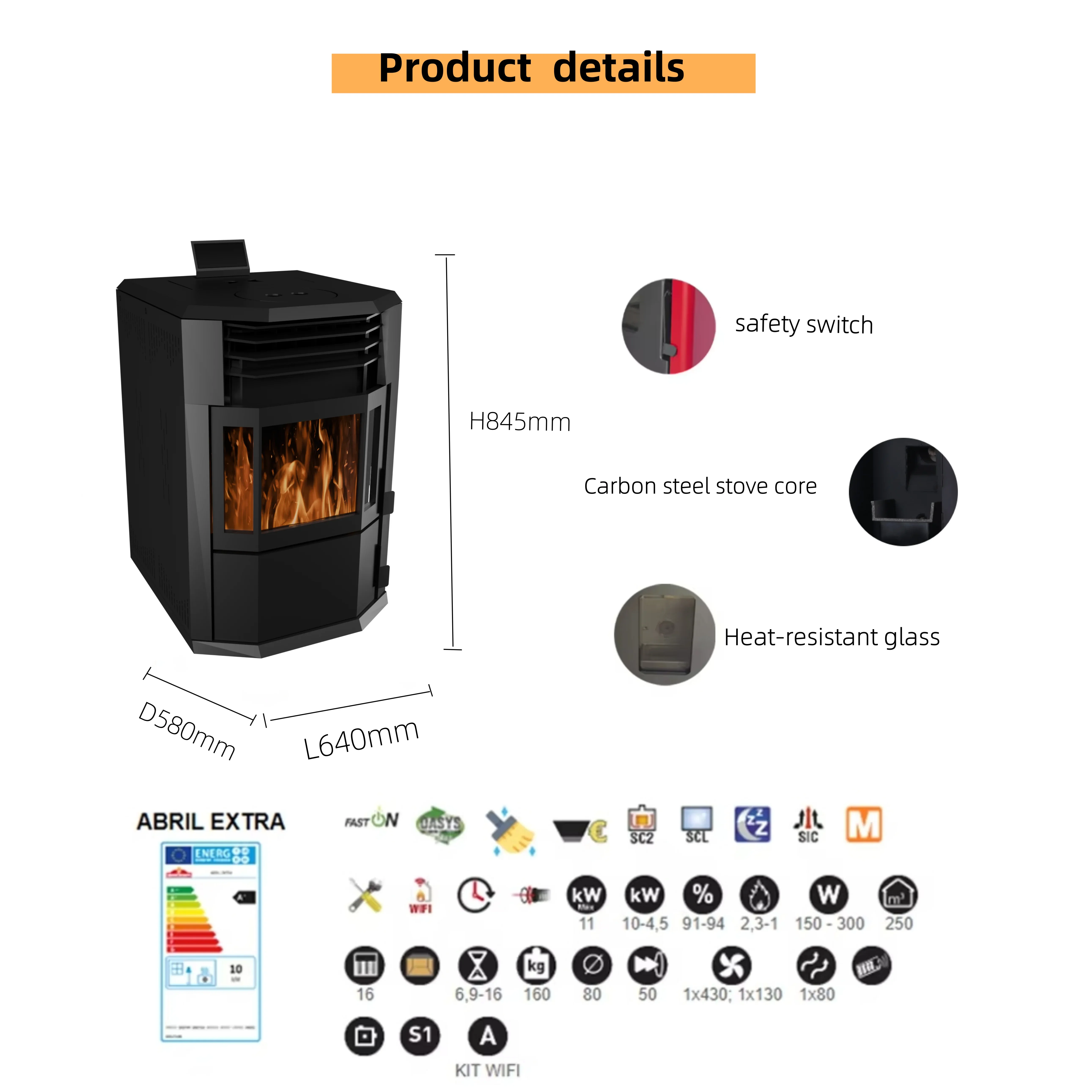 Burner Biomass Pellet Stove, 10kW, 10 KW, Carbon steel - detail 10