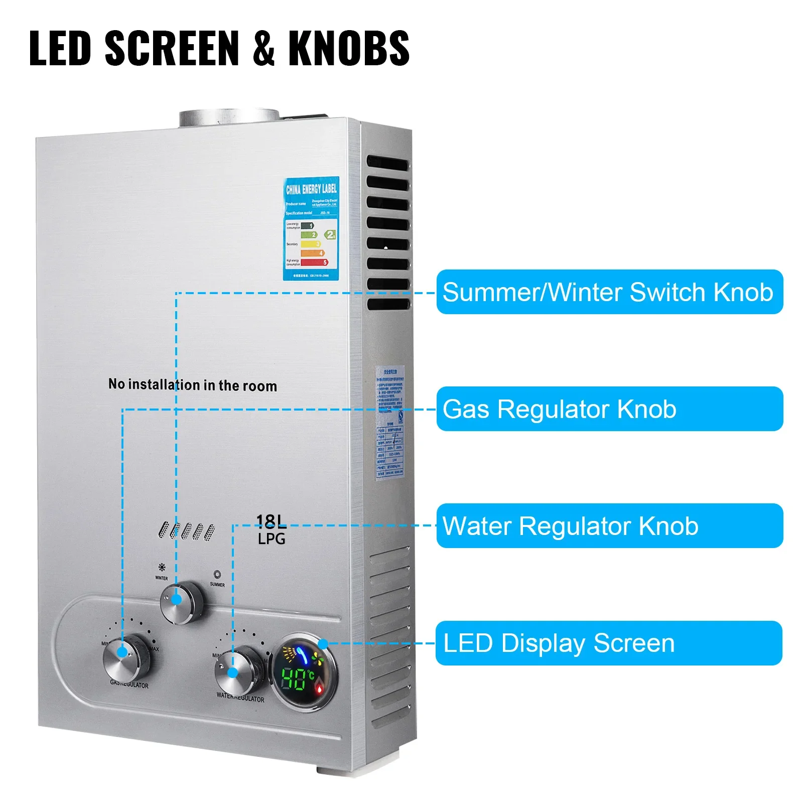 Water Heater, 12L, 4.8GPM, Stainless, Steel - detail 10