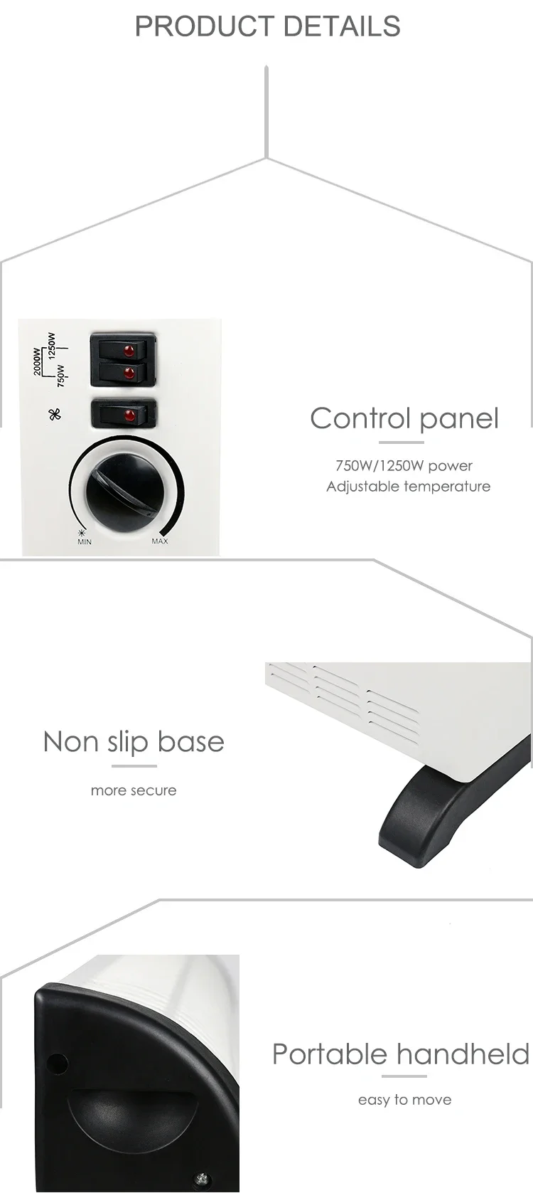 Portable Home Heater, 1000W, Plastic - detail 6