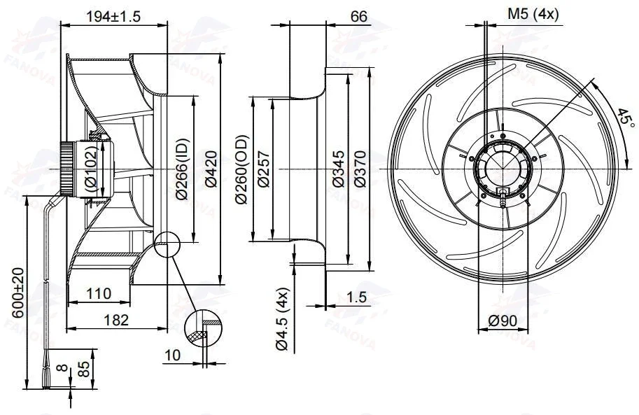 Centrifugal Fans, FB3G400-48PK-20, 400mm, 48V, 102 - detail 14