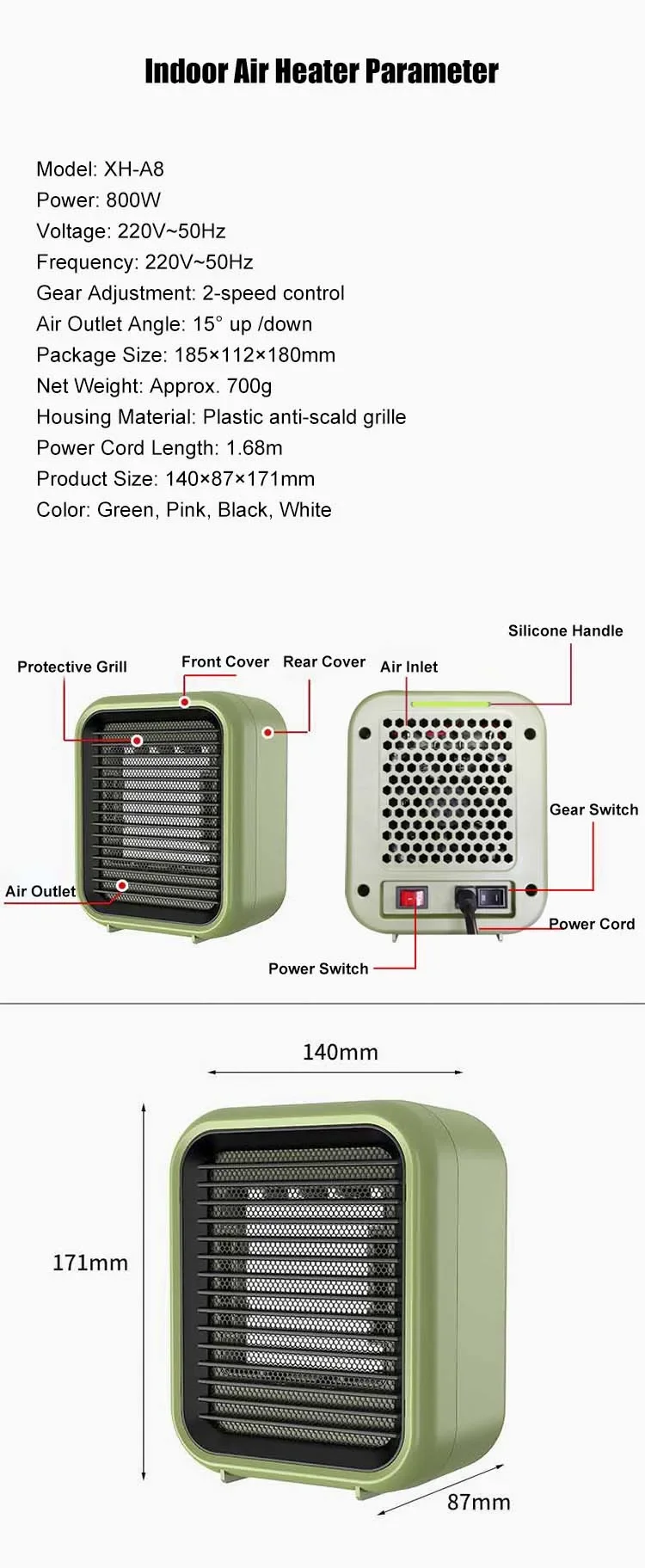 Fast Heating Desktop Fan, AFY, PTC, 800W - detail 12