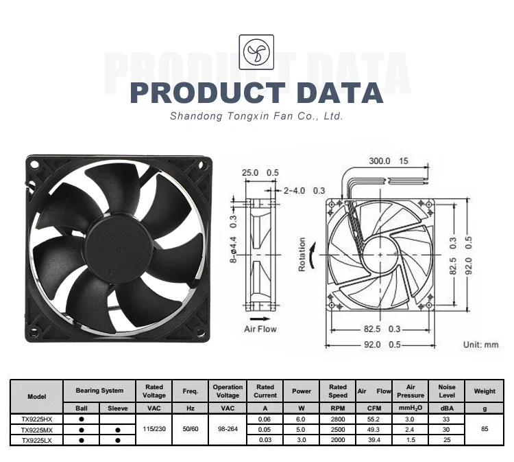 Axial Fan, 110V, 220V, 92x92x25mm - detail 4