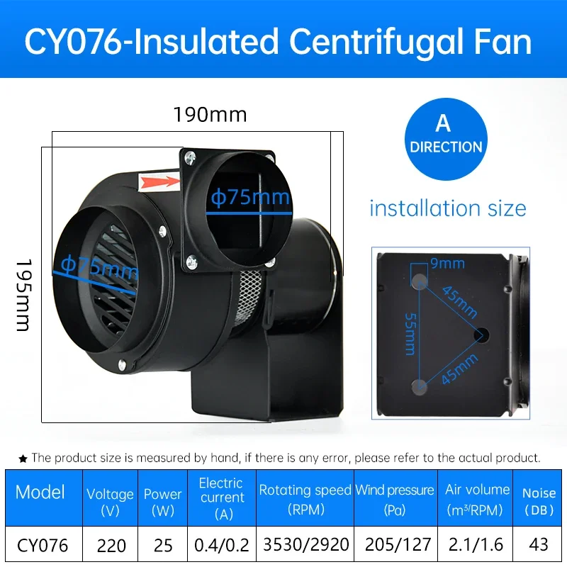 Centrifugal Fan, CY076, 75mm, 220V - detail 4