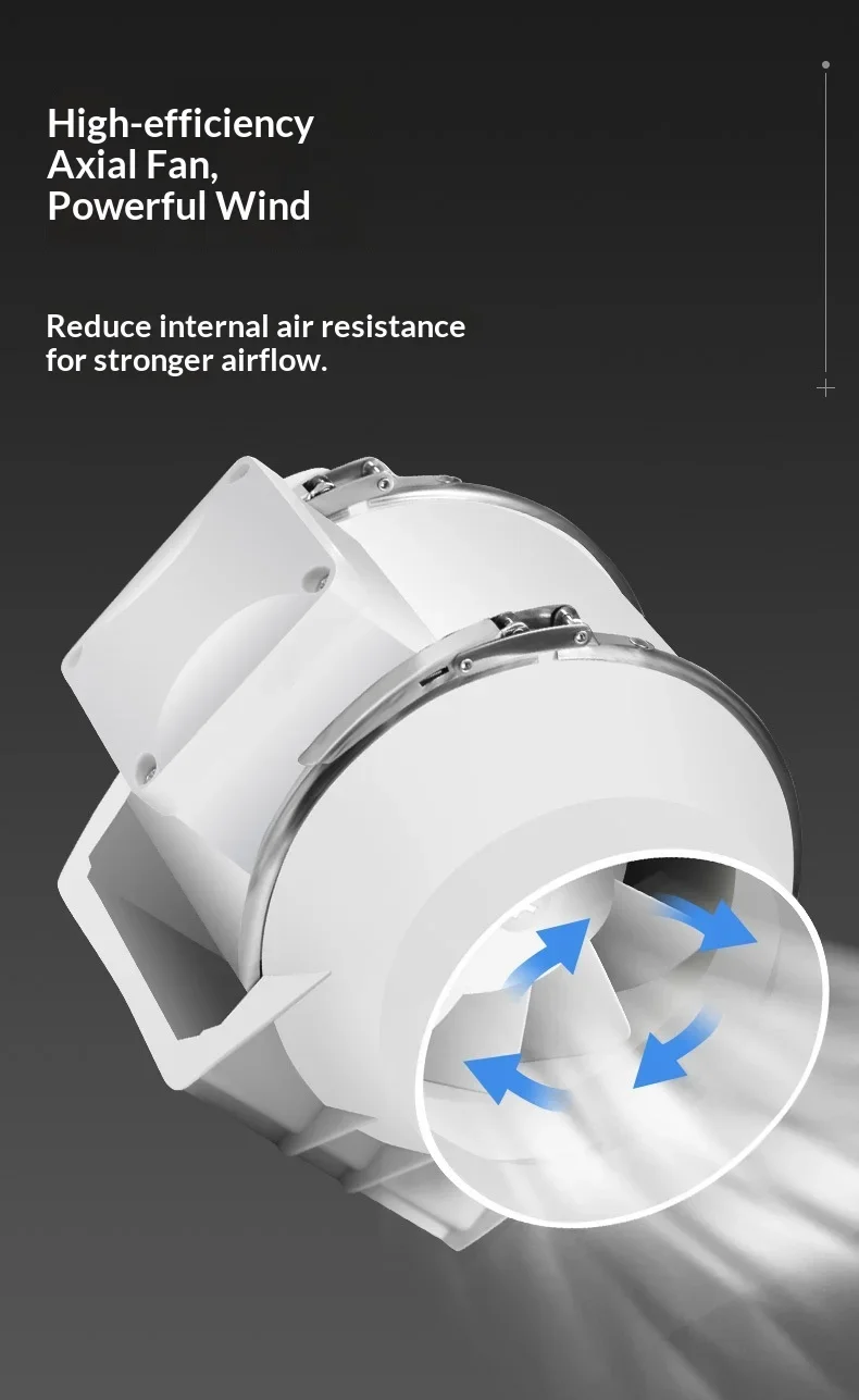Oblique-flow Pressurized Duct Fan, 100mm, 45W, 310m3/h, 180Pa - detail 8